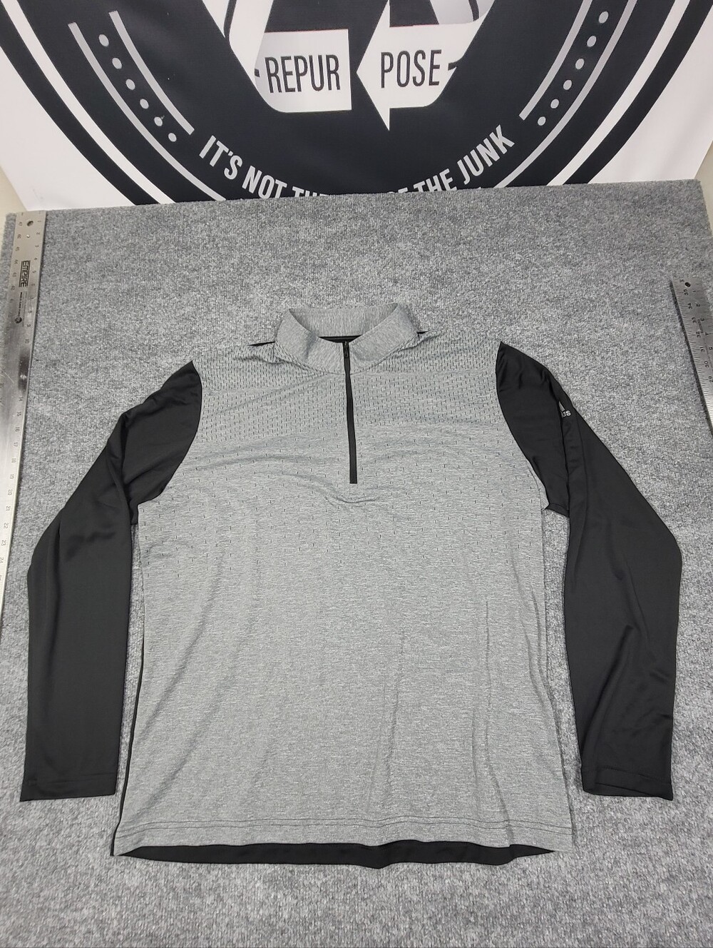 Mens Adidas Heather Block Print Quarter-Zip Pullover Black And Gray Size XL